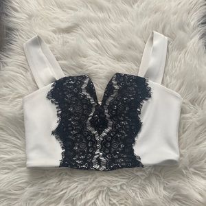 Dynamite white crop top with black lace! Zipper in the back